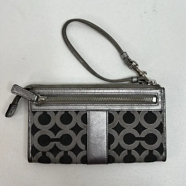 COACH Julia OP Signature Lurex Silver Black Clutch Zippy‎ Wallet Large Wristlet - Image 5