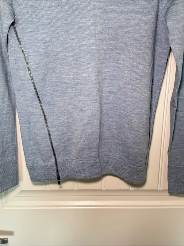 J. Crew Small Merino Wool Heather Blue Asymmetrical Sweater Soft Minimalist - Image 4