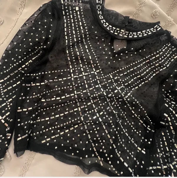 Black sheer rhinestone top - Image 3