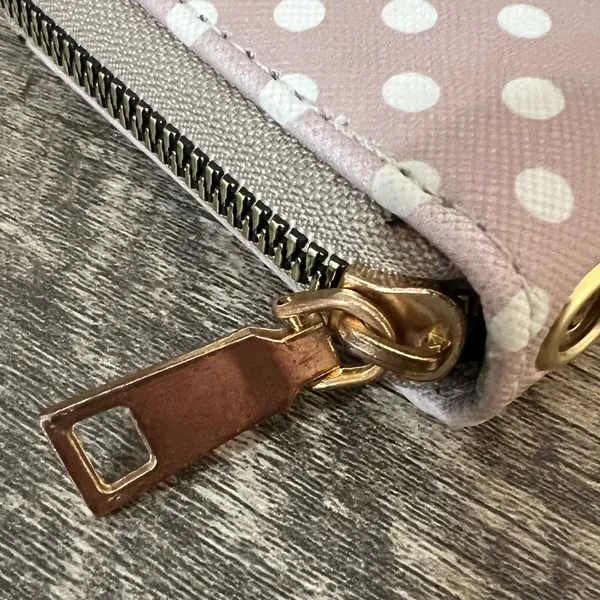 Zip Around Wallet Tan with White Polka Dots 7.5 x 3.5” - Image 4