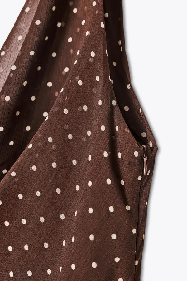 Zara Elegant Brown Polka Dot Cowl Neck Maxi Dress - Image 9