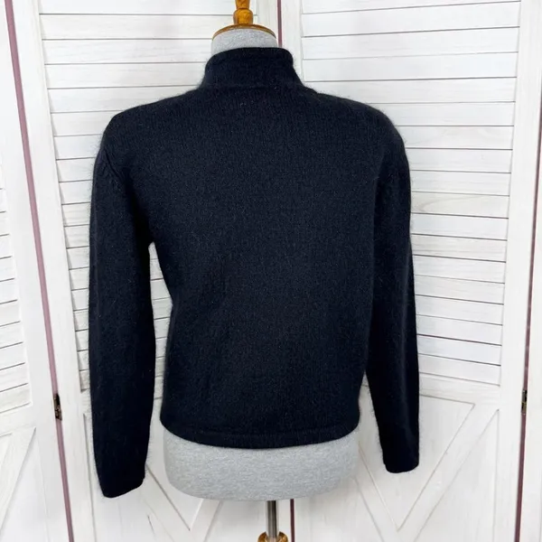 Vintage Karen Scott Sequin Fuzzy Angora Wool Cardigan Sweater Black‎ Gold Medium - Image 4