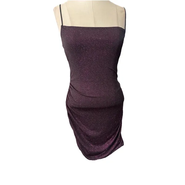 Lulus Take Me Anywhere Purple black glitter Mini Dress Medium Open Back Strappy - Image 5