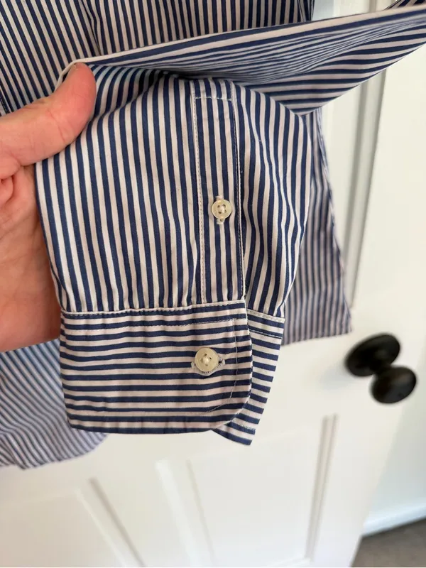 Abercrombie & Fitch Y2K Blue Striped Fitted Button Down Shirt M - Image 3