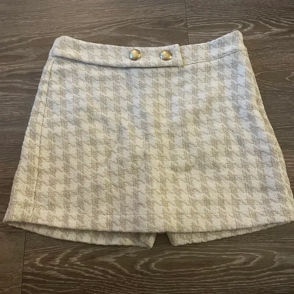 ZARA NWT  Houndstooth Tweed Beige Skort - Image 4