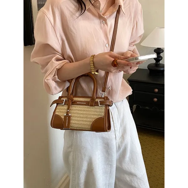 Chic Carryalls Leather Trim Woven Crossbody Bag - Image 3