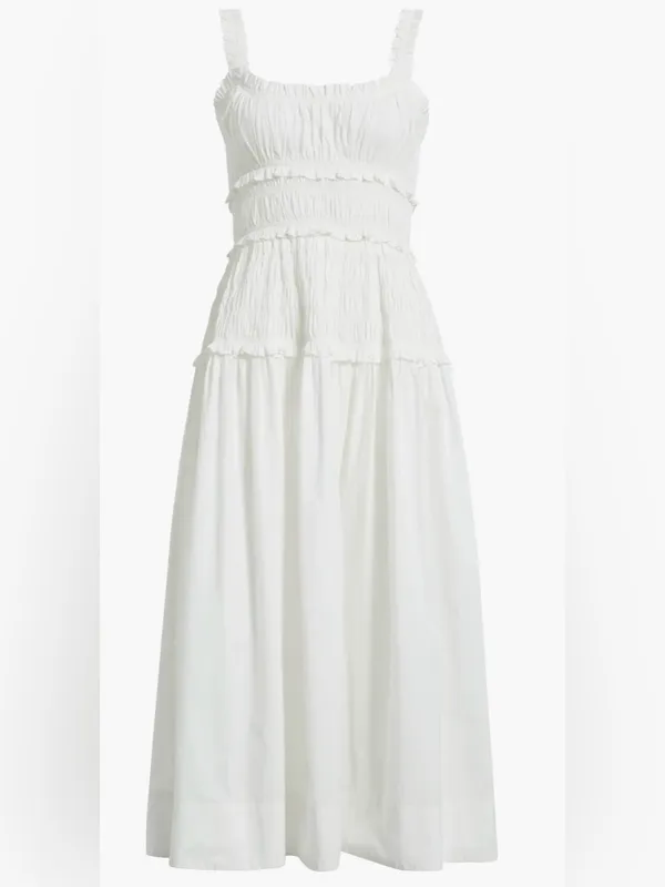 NEW DÔEN Marianne Stripe Organic Cotton Midi salt white Dress sz L - Image 3