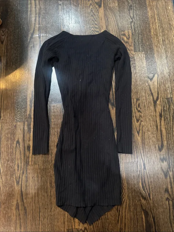 superdown Black Ribbed Long-Sleeve Wrap Dress - Image 3