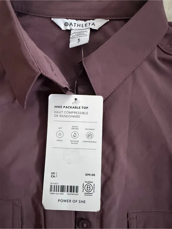NWT ATHLETA HIKE PACKABLE TOP maroon size small oversized fit - Image 4
