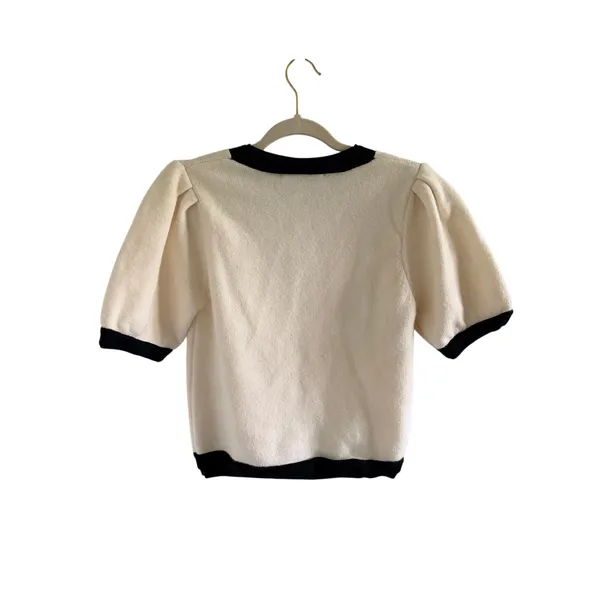 English Factory Cream Puff Sleeve Sweater Top Black Trim Gold M - Image 9