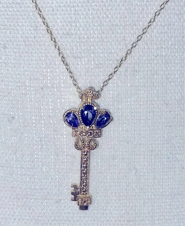Silver & periwinkle crown key necklace - Image 2