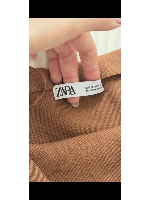 Zara Ribbed One Shoulder Knit Top Brown Ruched Stretch Short Sleeve Size S - Image 5