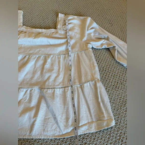Old Navy Women Square Neck Longsleeve Cream Top Size Large Tiered Cotton Fall - Image 8