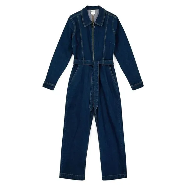 Womens Joanie Clothing MacDougal Indigo Denim Jean LS Jumpsuit Boilersuit Sz 14 - Image 2