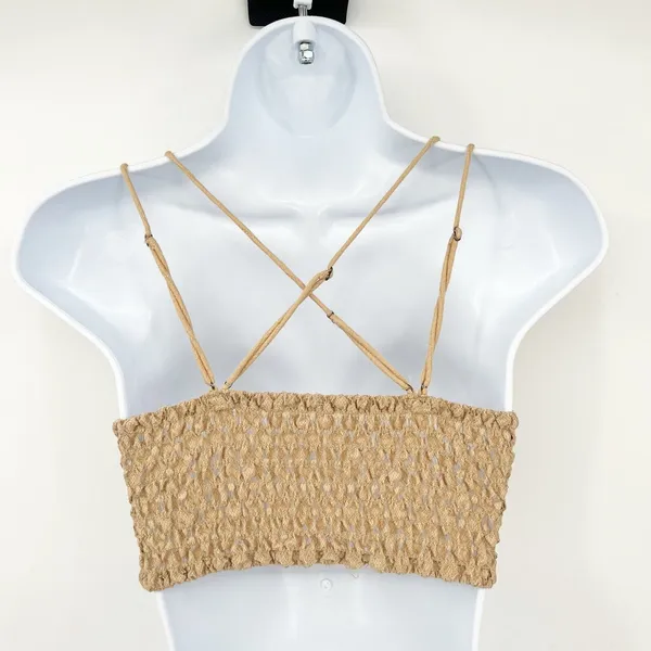 Free People Womens Adella Lace Crochet Boho Festival Bralette Top Size S Tan - Image 6