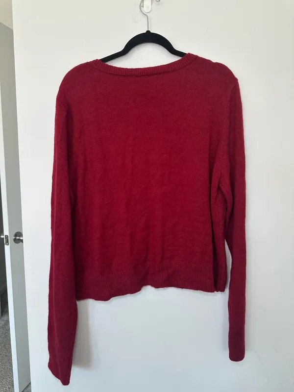 Hazel Moon Cardigan Size XL Red Button Front Bow Pockets Knit Sweater - Image 4