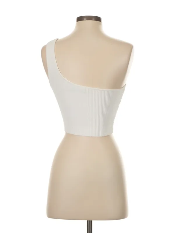 Aritzia Babaton Sculpt Ribbed One Shoulder Crop Tank Top in White Size Medium - Image 8