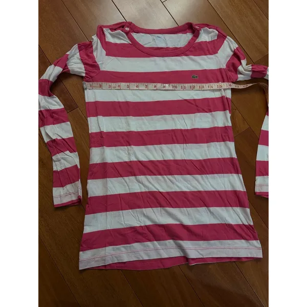 Lacoste Womens Pink White Stripe‎ Long Sleeve Crew Neck Shirt Top Size 40 - Image 8