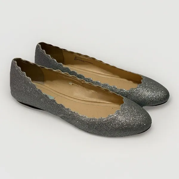 Betsey Johnson SB Dance Glitter Flats Silver Size 9 Blue Sole EUC Bride Wedding - Image 2