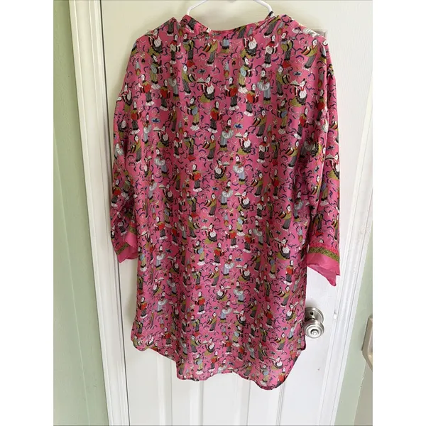 Josie Natori Sleepshirt Gown Sz S Oriental Geisha Pink‎ Figural FLAW READ - Image 8
