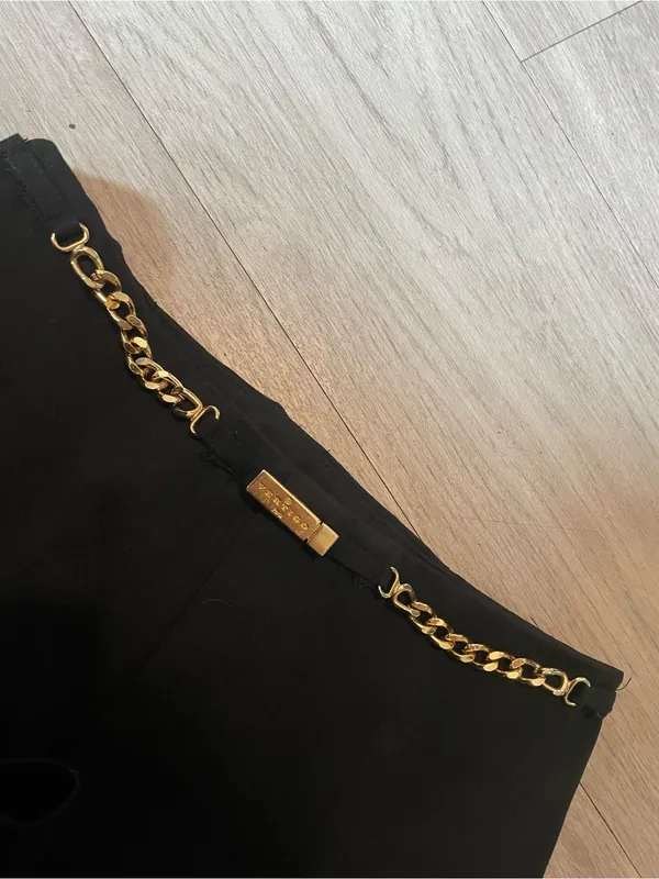 Black Wide-Leg Trousers with Gold Chain Waist - Image 2