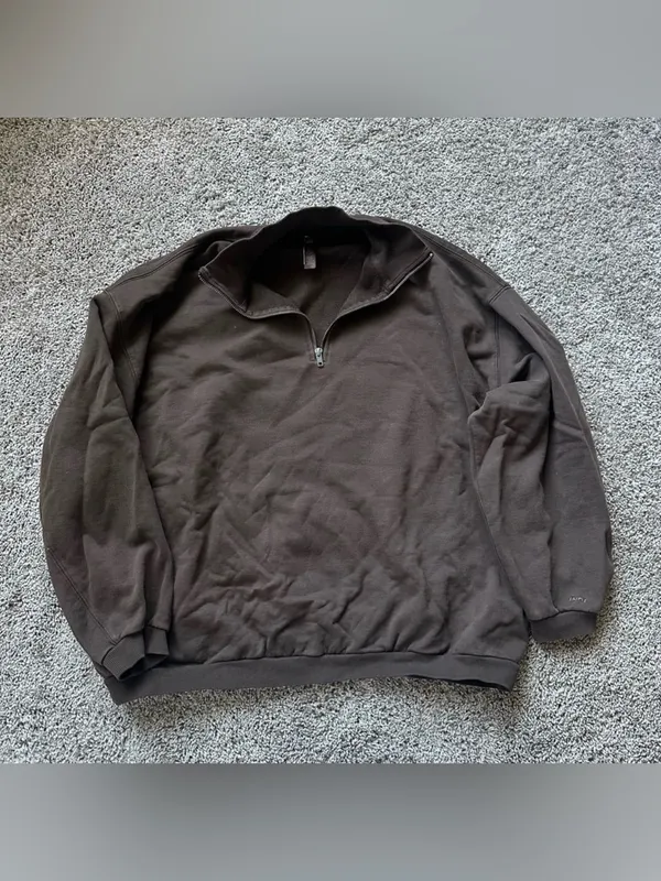 SKIMS Cocoa Brown Oversized Boyfriend Fleece Half-Zip Pullover Sweatshirt - Image 2