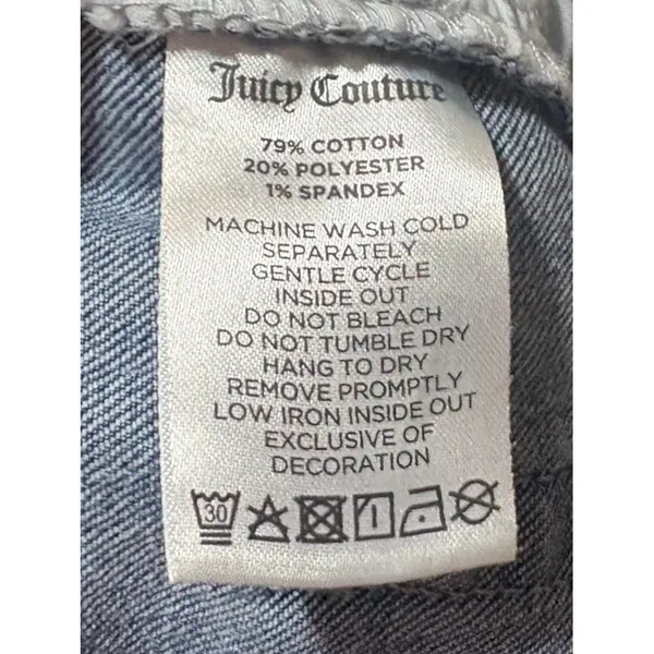 Juicy Couture Wide Leg‎ Jeans Womens 7/28 Blue Excellent Pink Rhinestone Logo - Image 5