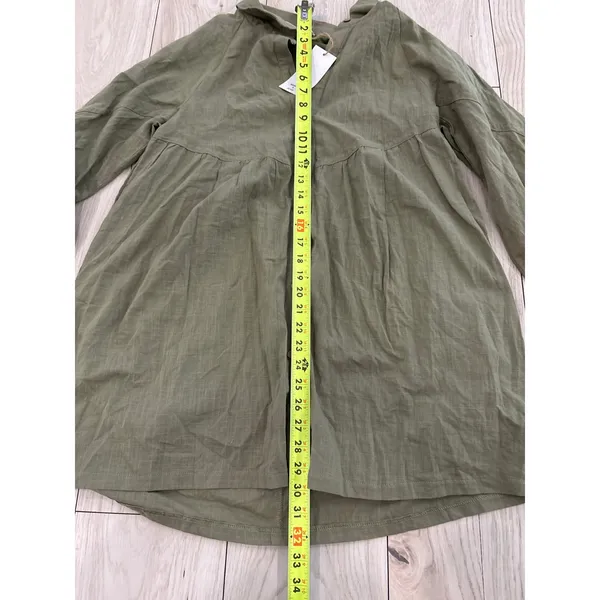 New In Olive Green Babydoll Tunic Dress Long Sleeve Button Down‎ Small NWT - Image 5