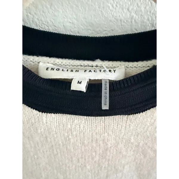 English Factory Cream Puff Sleeve Sweater Top Black Trim Gold M - Image 7