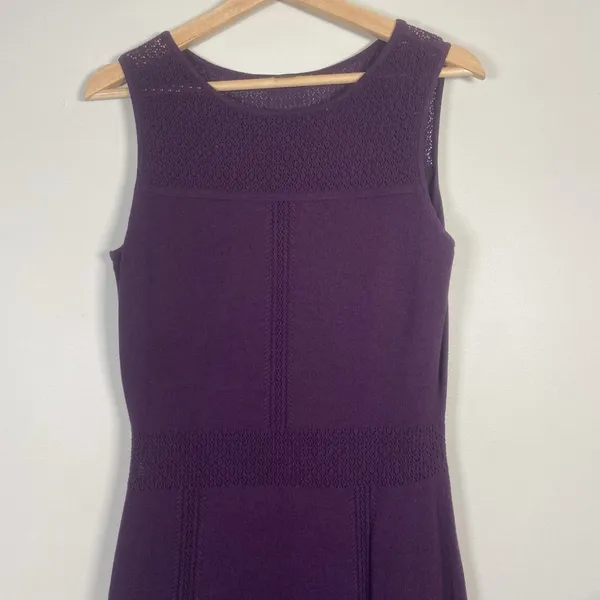 Ralph Lauren Pointelle Knit A-Line Dress Size M Purple (Retail‎ $169) Fit Flare - Image 2