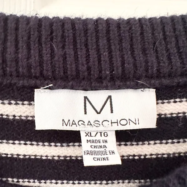 Magaschoni Black White Nautical Preppy Stripe Shoulder Button Dolman Sweater XL - Image 6