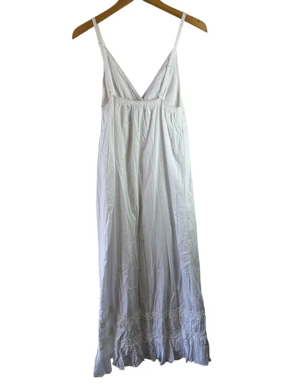 Saint Tropez White Cotton Boho Maxi Dress Lace Trim Strappy Lined Size M - Image 4
