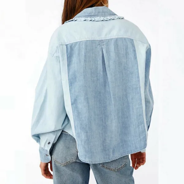 FREE PEOPLE Daisy Denim Ruffle Collar Button Down Shirt Top Size Large NWT - Image 3