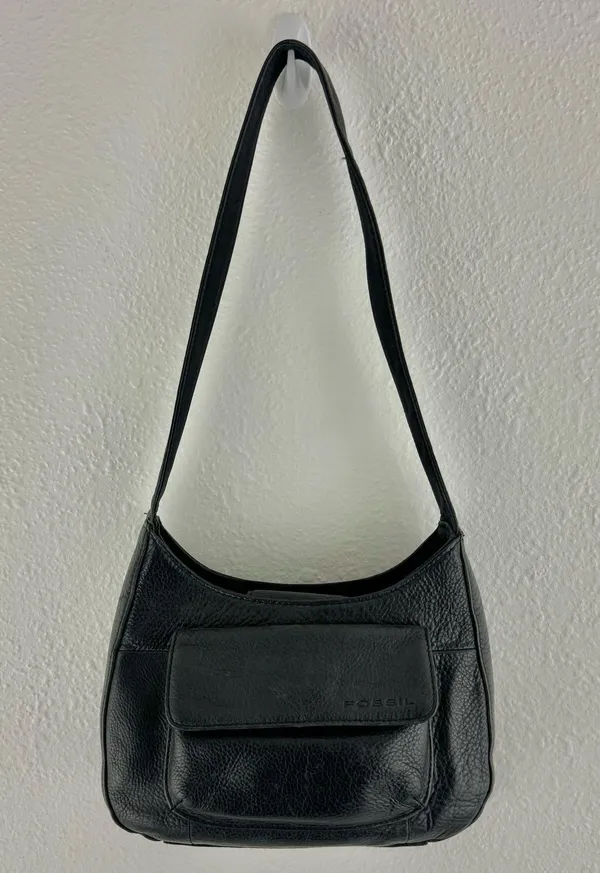 FOSSIL Vintage 90s Y2K Black Leather Edgy Grunge Moto Small Shoulder Bag Purse - Image 3