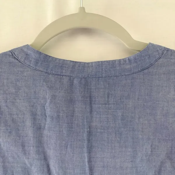 Theory Blue Cotton Chambray Collarless Tunic Shirt Long Sleeve G0704 S - Image 4