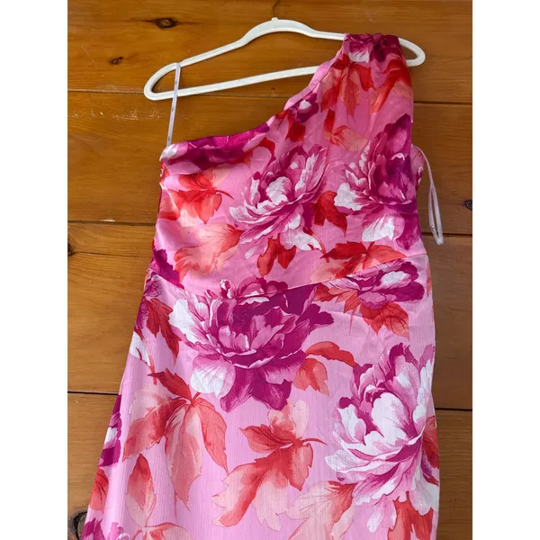 NWT Lulus Divinely Blooming Pink Multi Floral One-Shoulder Midi Dress Party XS - Image 4