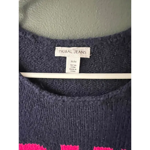 Tribal Jeans Navy Blue Ski Sweater Medium - Image 5