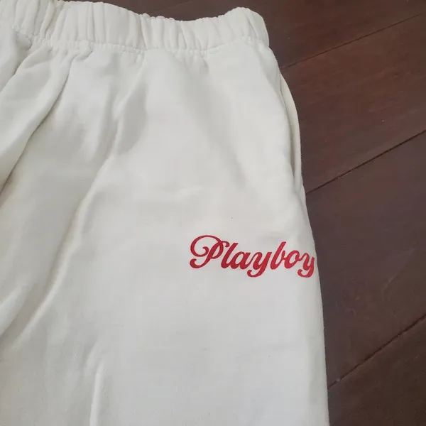 PLAYBOY White Sweatpants with Red Logo Accent Size Small By Pacsun - Image 3