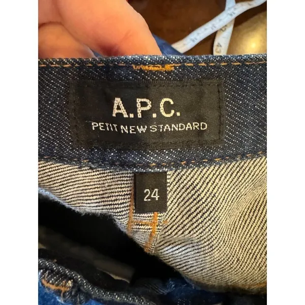 APC Jeans Women 24 Blue Dark Wash Denim Button Fly Faded‎ Straight Cropped Leg - Image 7