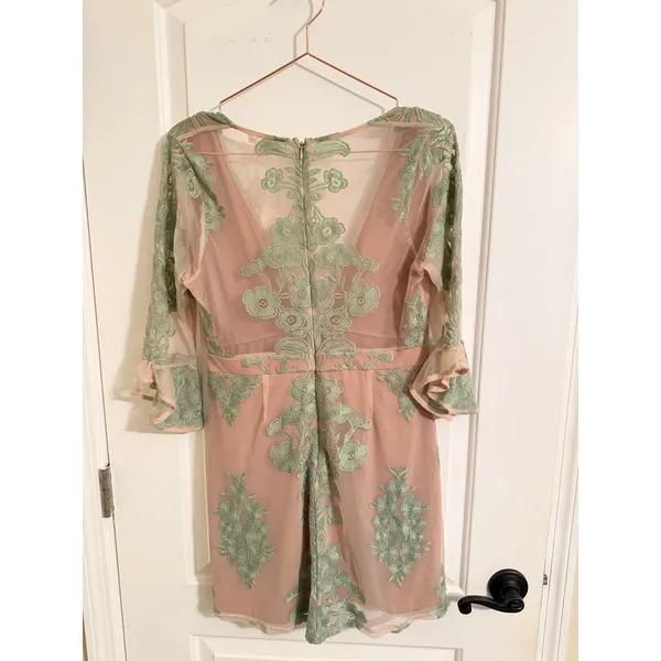 For Love & Lemons Dress Womens Large Nude Green Floral Embroidered‎ Mini $298 - Image 7