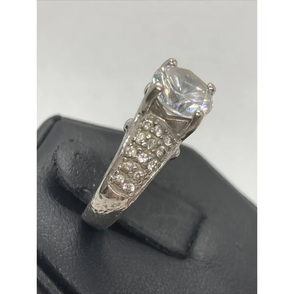 Vintage Round CZ Solitaire & Accents Band‎ Ring Size 5.5 Sterling 925 Silver 6g - Image 2