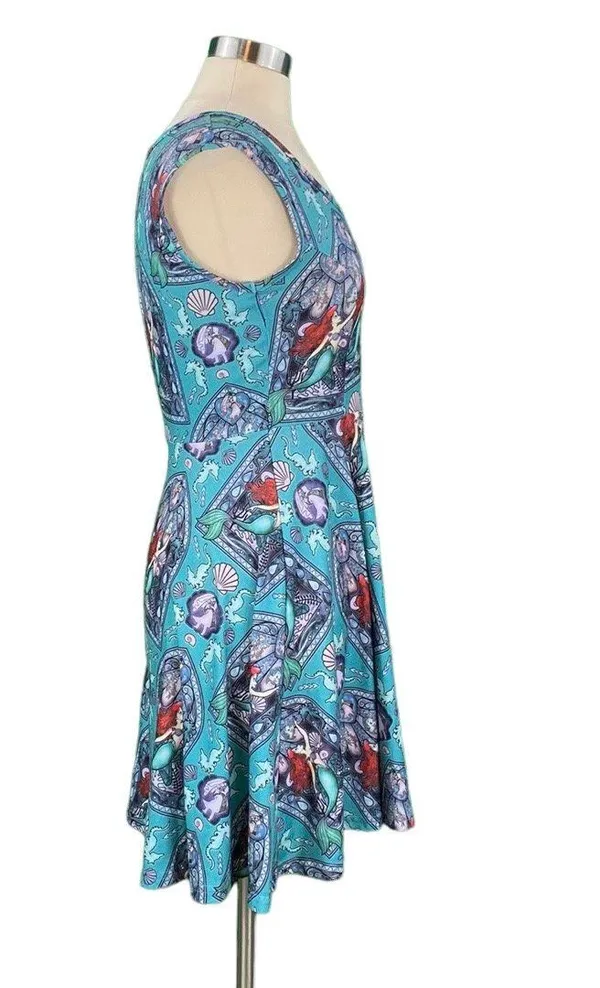 The Little Mermaid Teal Ariel Print Open Back Skater Dress - Image 6