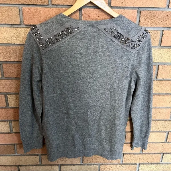 J. CREW Rhinestone Embellished Gray Wool Cashmere Blend Sweater Grey Size Small - Image 5