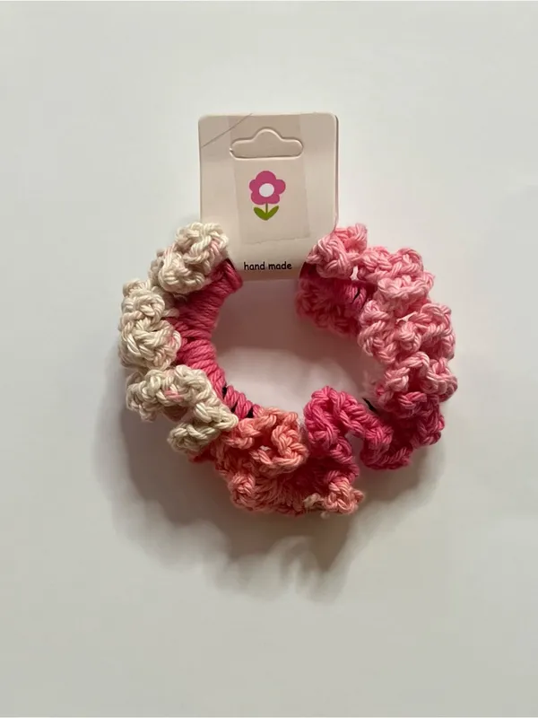 Handmade Crochet Ruffle Hair Scrunchie Pink Blush Cream Cotton Cottagecore NWT - Image 2