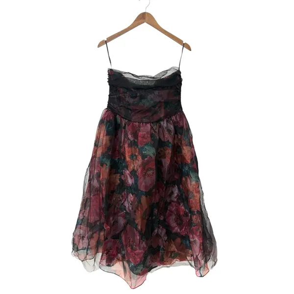 Lulus Splendidly Yours Black Floral Organza Mesh Strapless Midi Dress size L NWT - Image 3