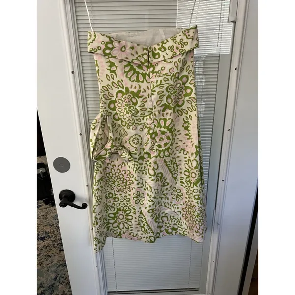Ck Bradley Floral Green And Pink Dress‎ Travel Party Strapless Belted Size 4 New - Image 4
