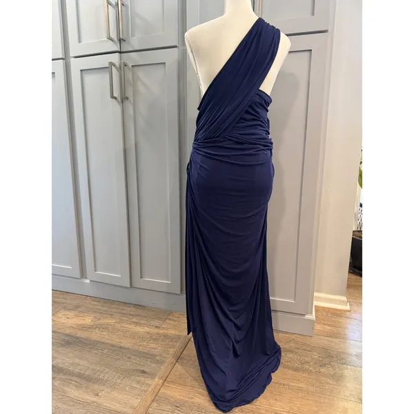 NWT ELOQUII Royal Blue One Shoulder Draped Ruched‎ Maxi Dress Size 22 Formal - Image 3