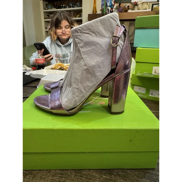 Sam Edelman Womens Yaro Lilac Ankle Strap Sandal Heel‎ Lilac Metallic Size 8 - Image 2