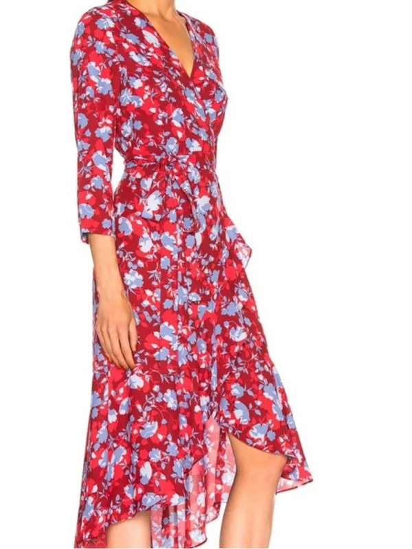 Alexis Silk Lorna Rouge Floral Wrap Midi Ruffle Hem Dress Size XS - Image 12