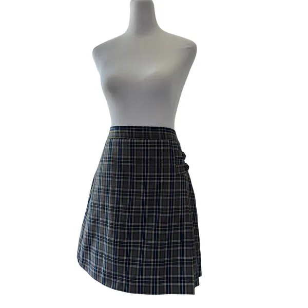 Vintage ‘90s Dennis Gray, Navy, Yellow & White Plaid Skort w/ Decorative Buckles - Image 3